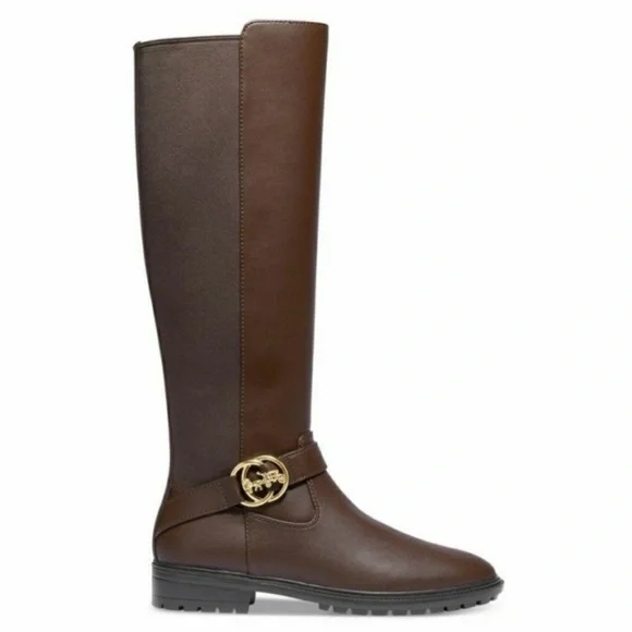 COACH Farrah Brown Wide Calf Riding Boots leather knee - Picture 2 of 5